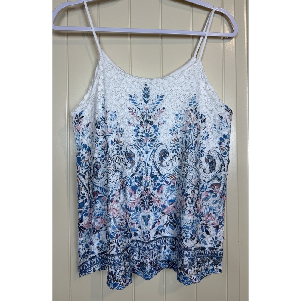 C label crochet embroidered lace lined blouse top sleeveless  sz S boho festival